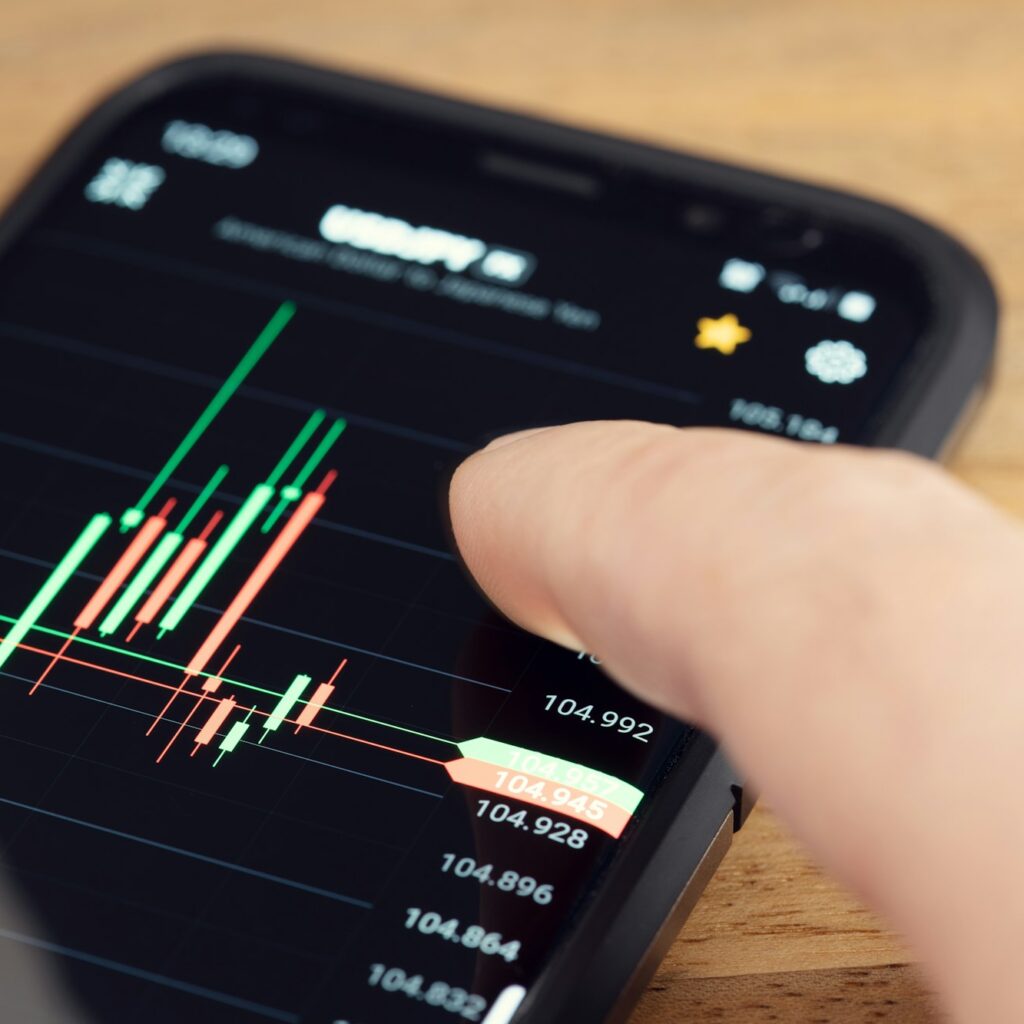 Stock market trading on portable device concept