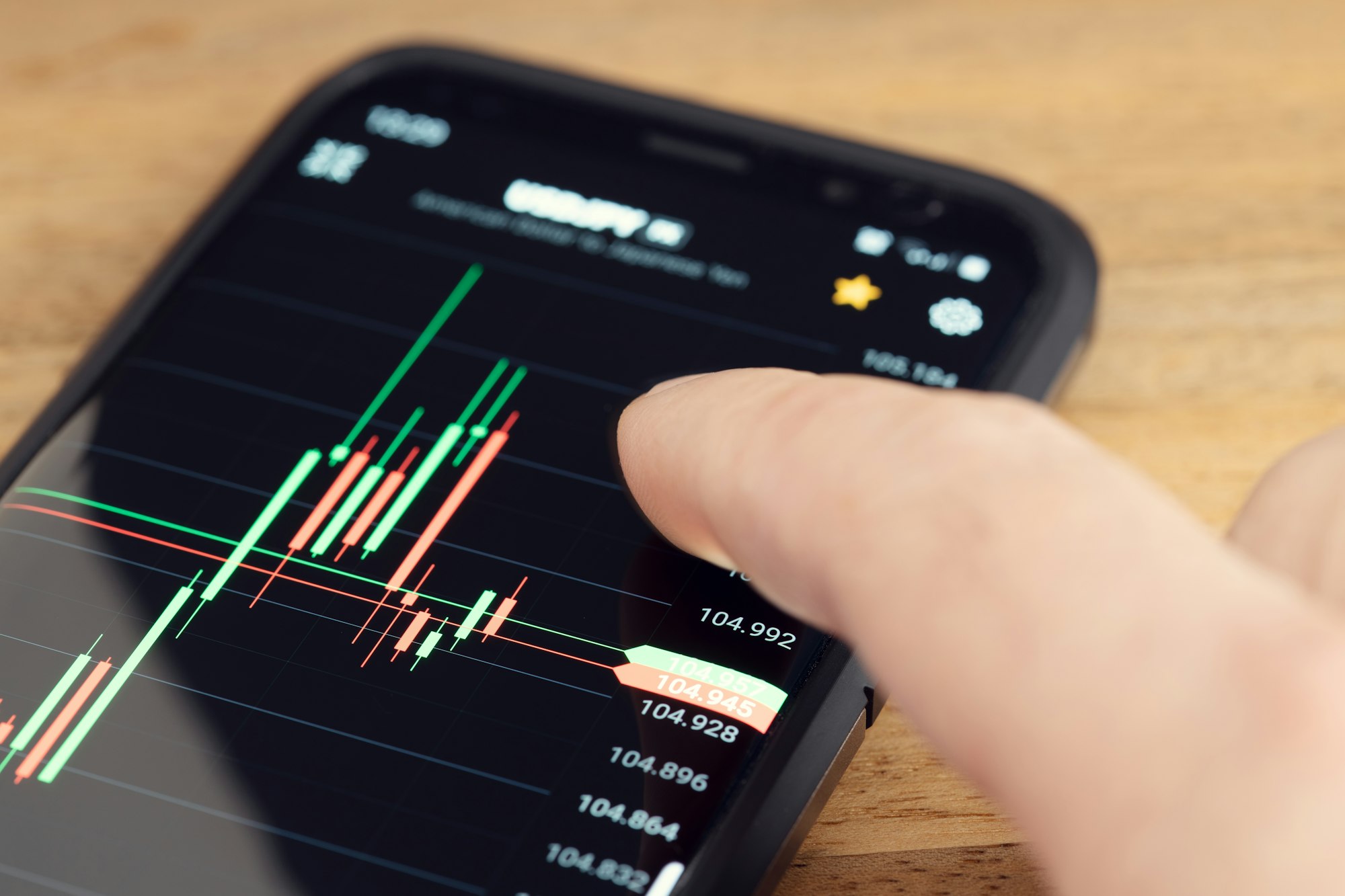 Stock market trading on portable device concept